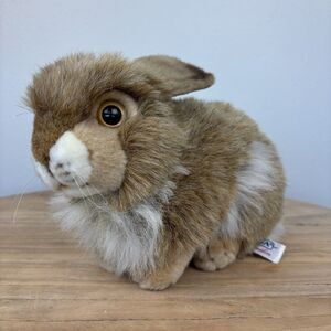 HANSA Rabbit Plush Handcrafted Realistic Bunny 9” Woodland Toy Soft Brown White
